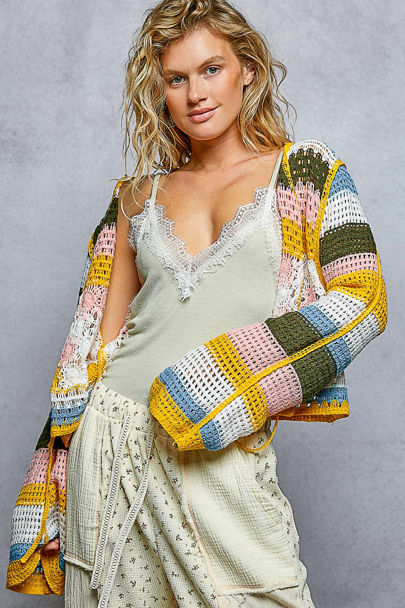 POL Crochet Tie-Front Cardigan