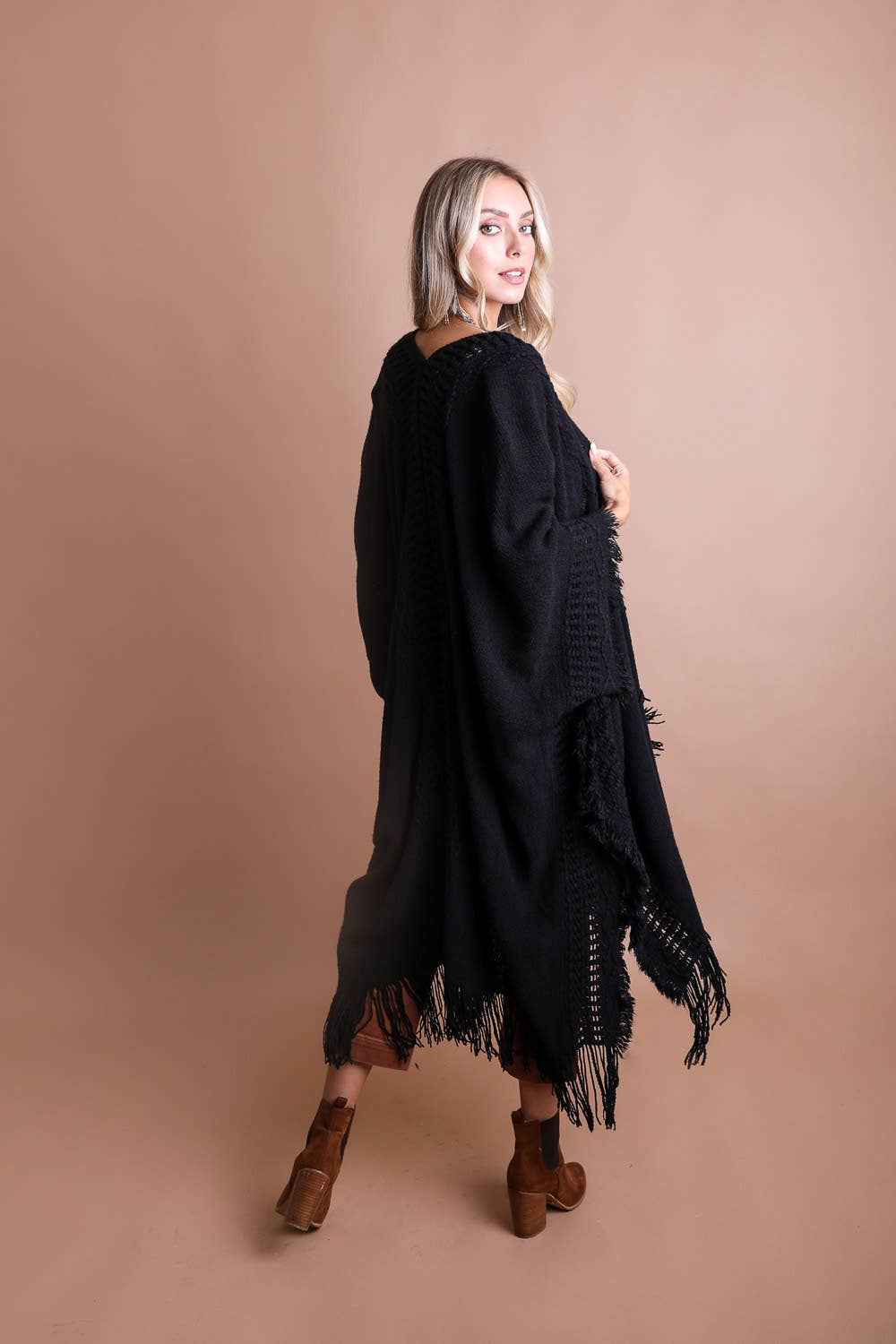 Leto Accessories - Bestselling Open Work Frayed Border Bohemian Ruana