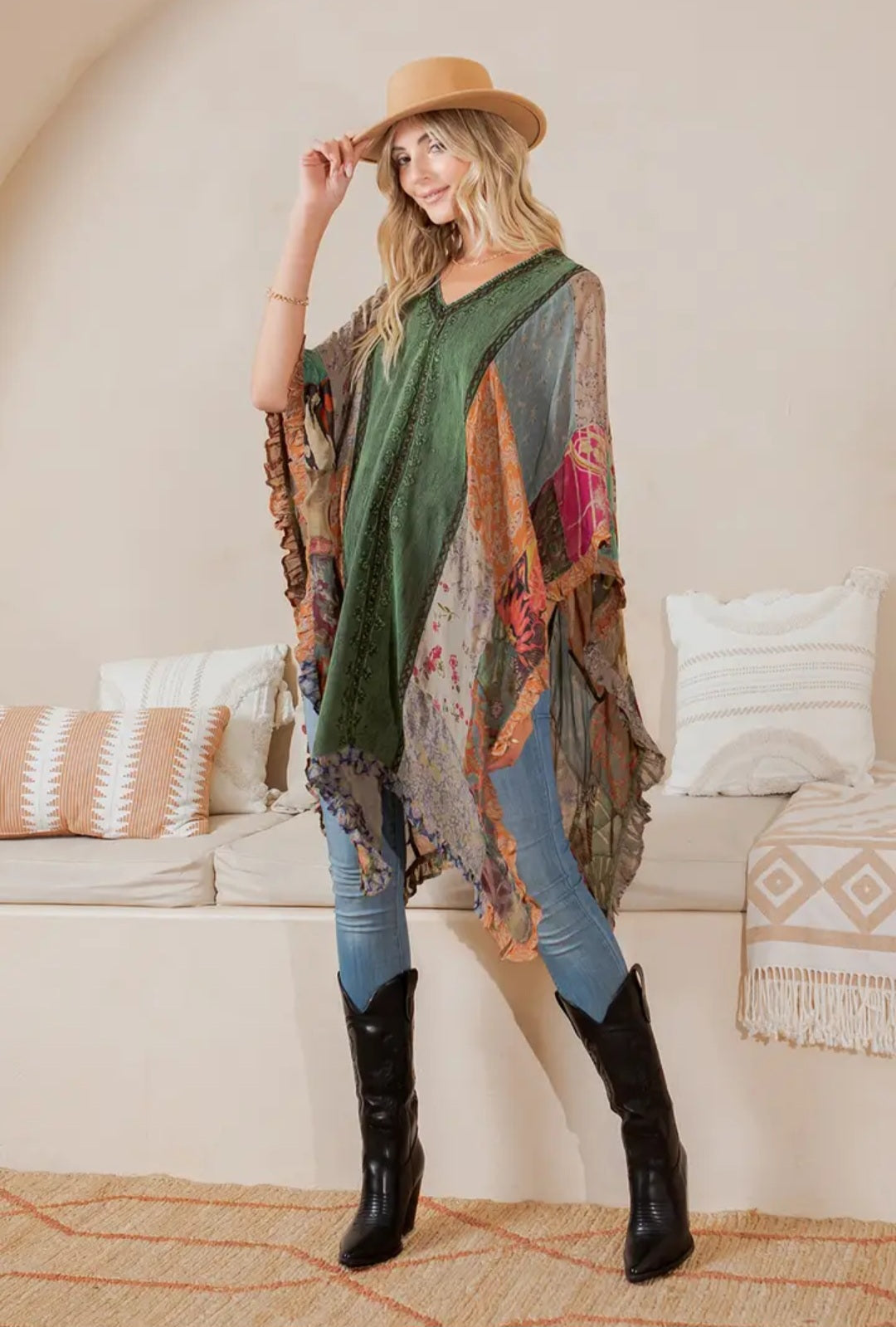 Natural Bohemian: Embroidered Color blocked Shrug