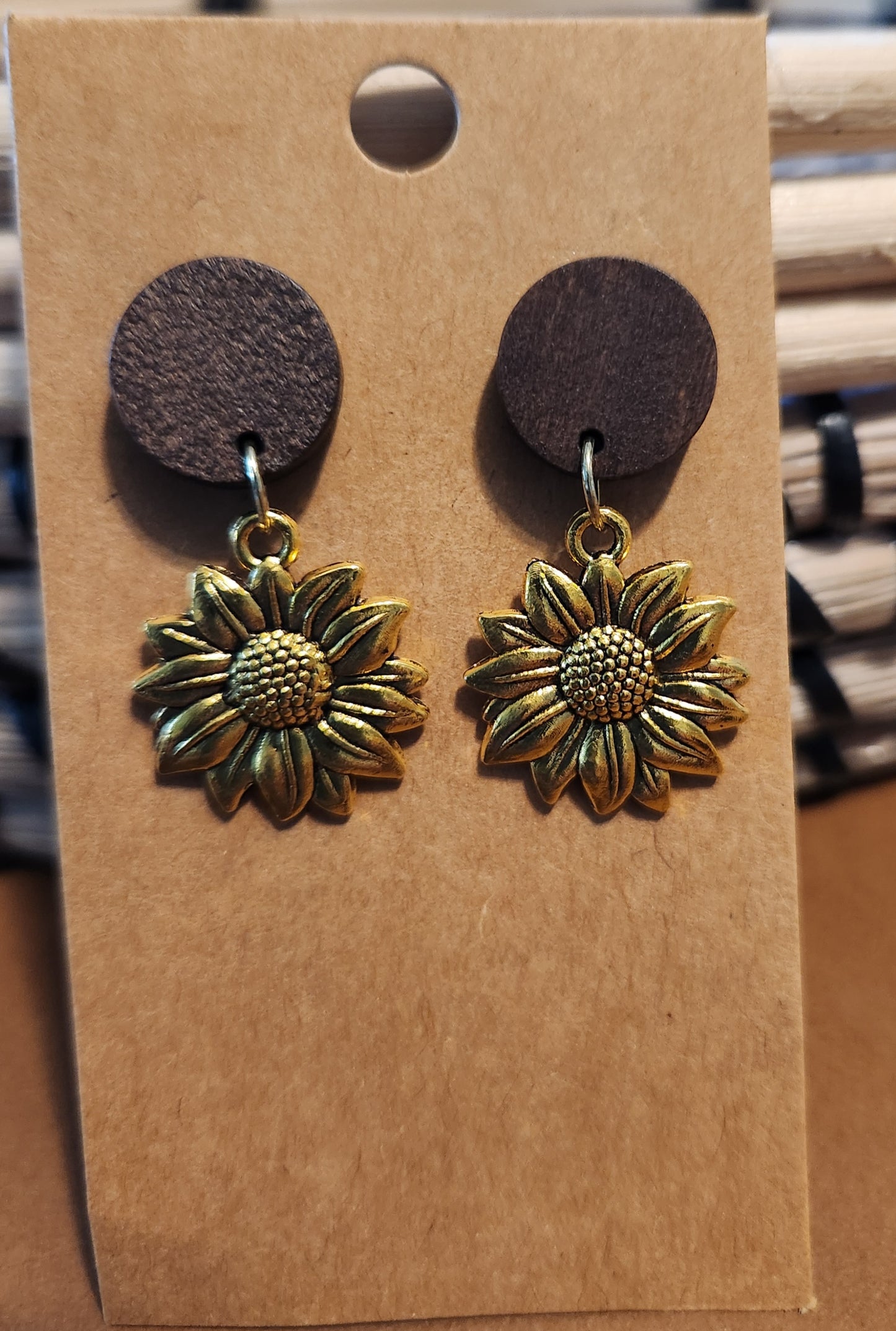 Rustic Sunflower Drop Earrings