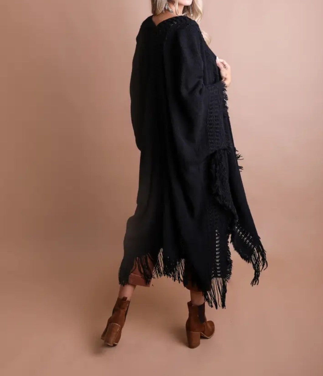 Bestselling Open Work Frayed Border Bohemian Ruana