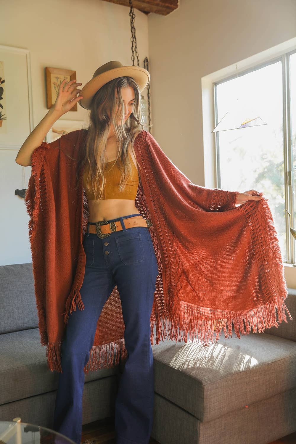 Leto Accessories - Bestselling Open Work Frayed Border Bohemian Ruana
