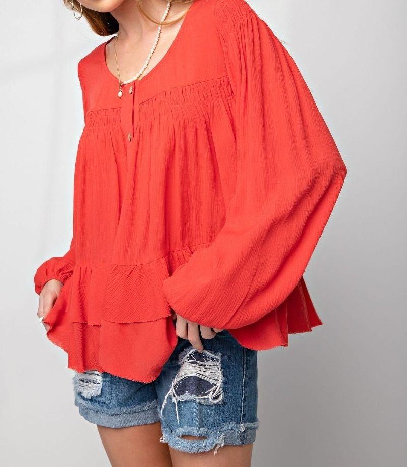 TIERED RUFFLE GAUZE TUNIC - TOP