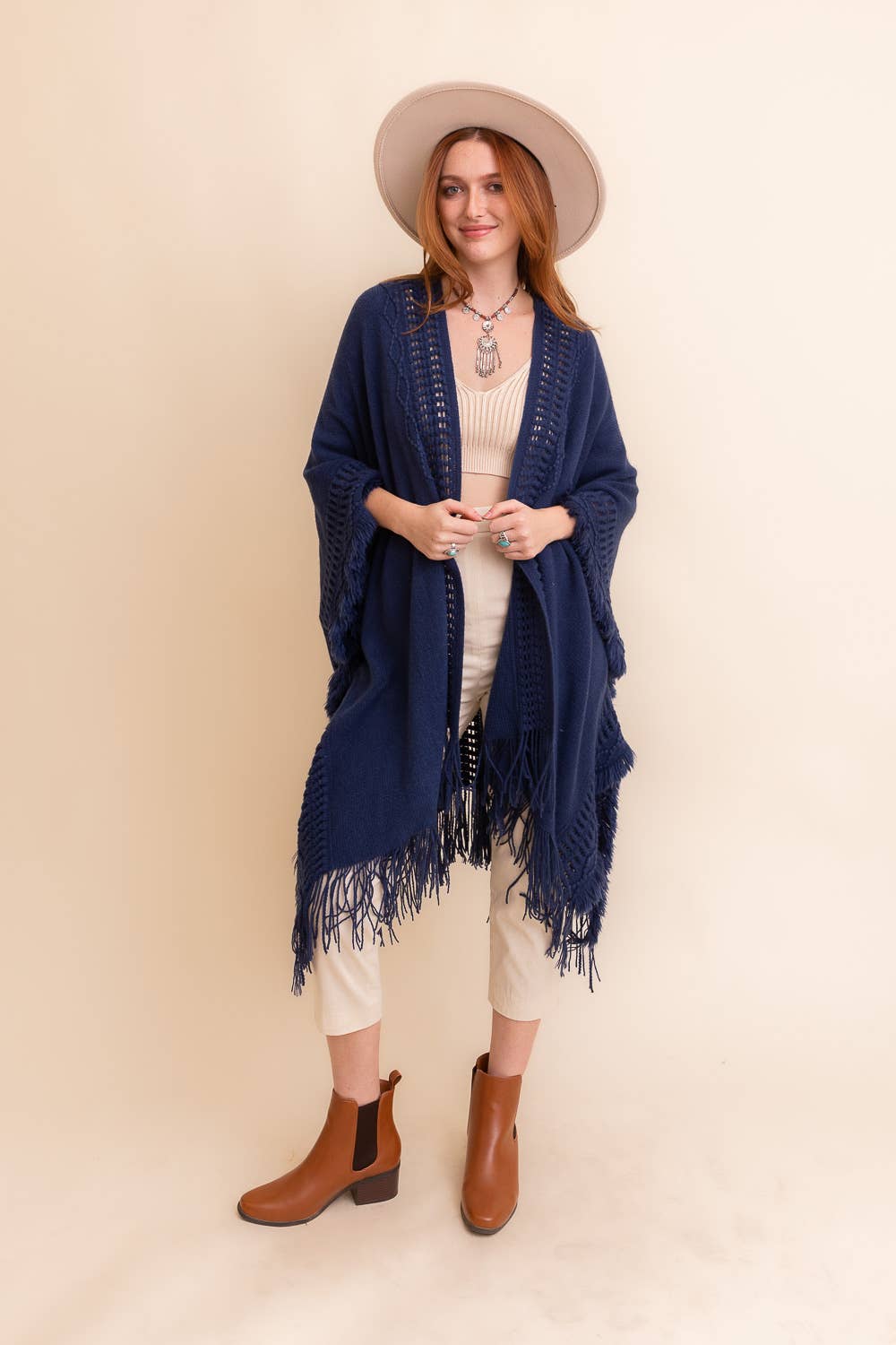Leto Accessories - Bestselling Open Work Frayed Border Bohemian Ruana