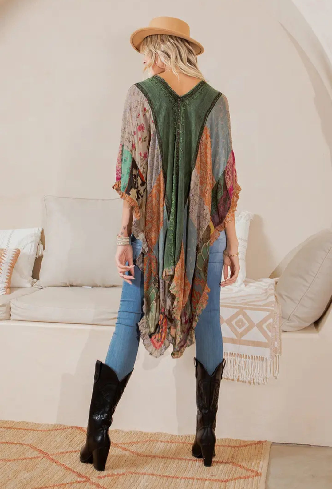 Natural Bohemian: Embroidered Color blocked Shrug