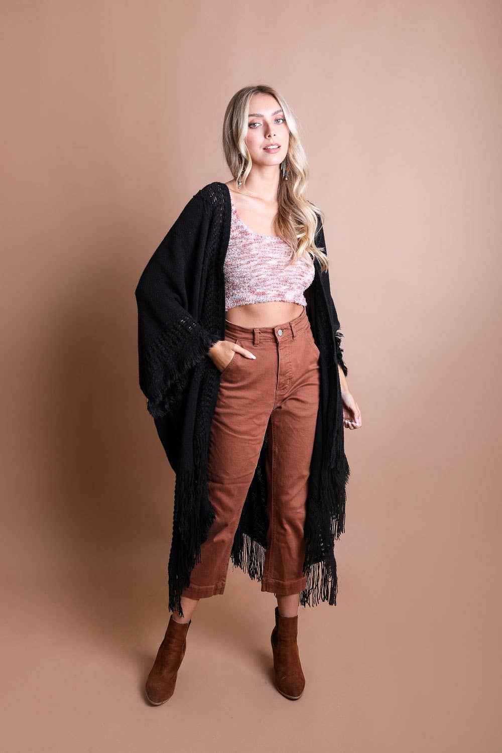 Leto Accessories - Bestselling Open Work Frayed Border Bohemian Ruana