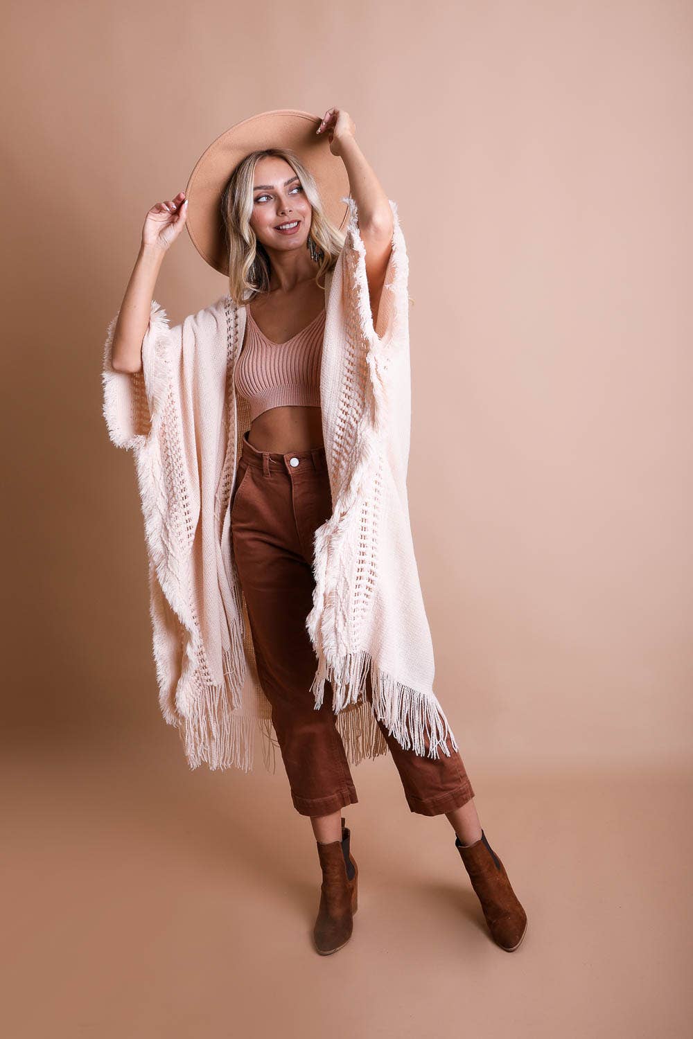 Leto Accessories - Bestselling Open Work Frayed Border Bohemian Ruana