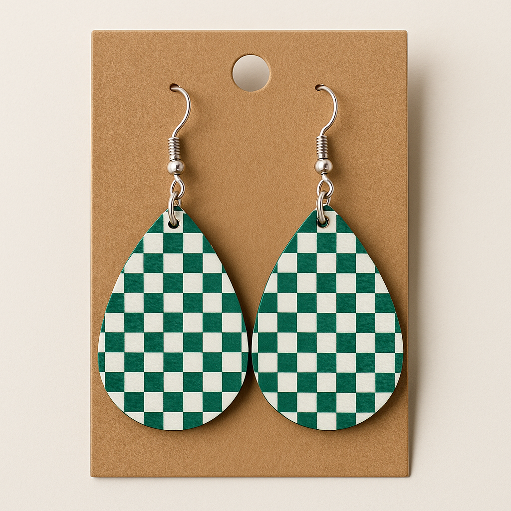 Checkerboard Teardrop Handmade Earrings