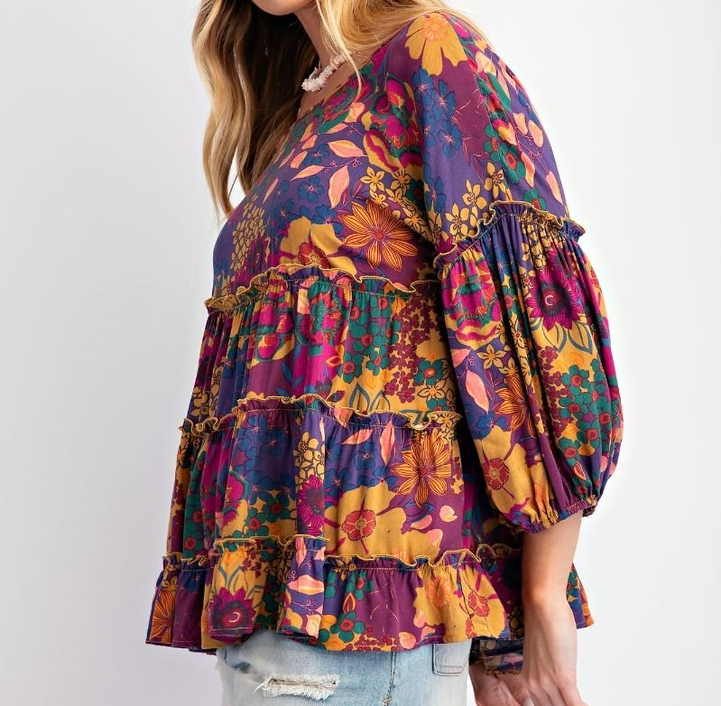 PRINTED RAYON CHALLIS RUFFLED BABYDOLL