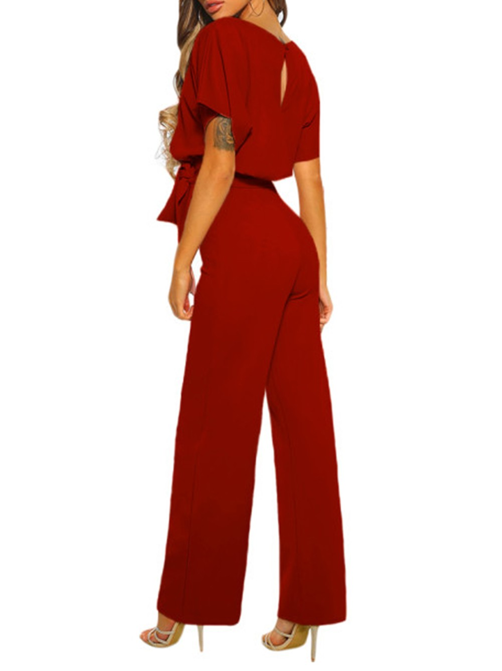 Fiery Red Oh So Glam Belted Wide Leg Jumpsuit