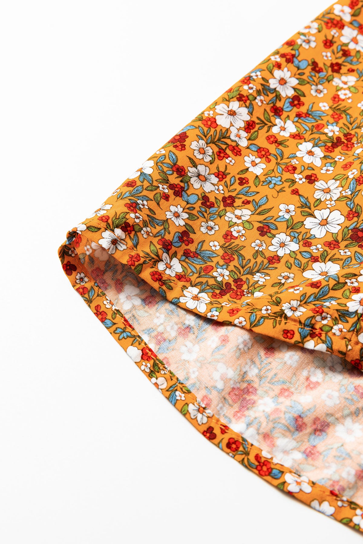Orange Boho Floral Ruffle Sleeve Blouse