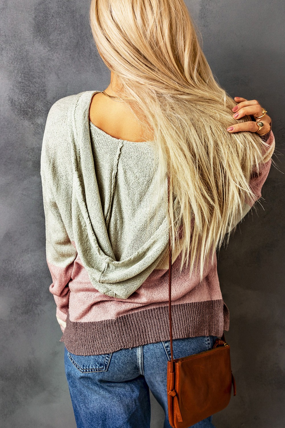 Color Block Knit Hooded Sweater with Kangaroo Pocket