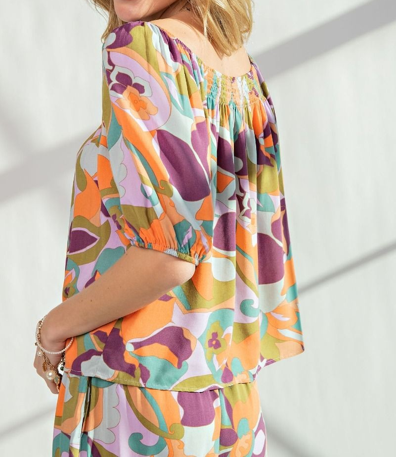 PRINTED CHALLIS LOOSE FIT TOP