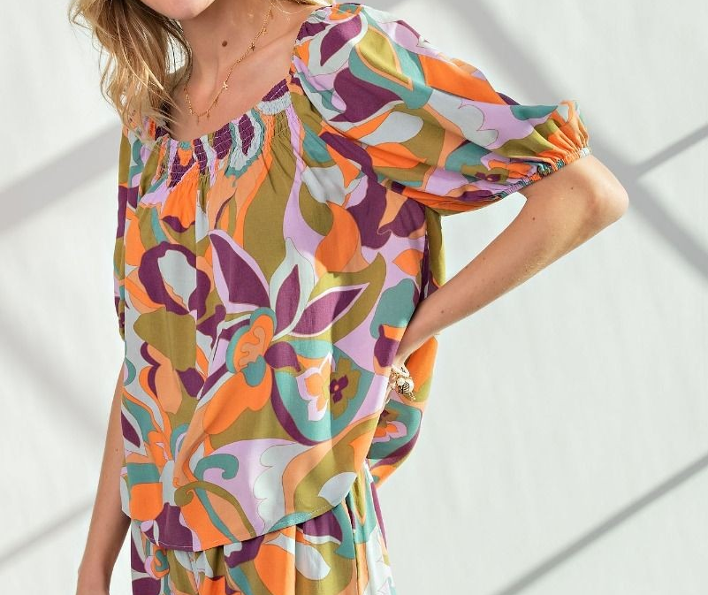 PRINTED CHALLIS LOOSE FIT TOP