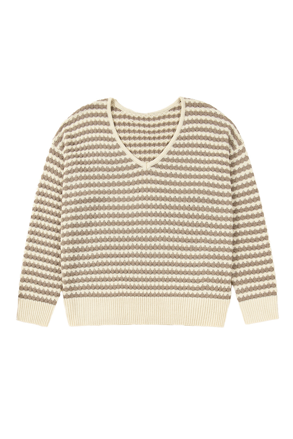 Khaki Stripe V-Neck Plus Size Sweater