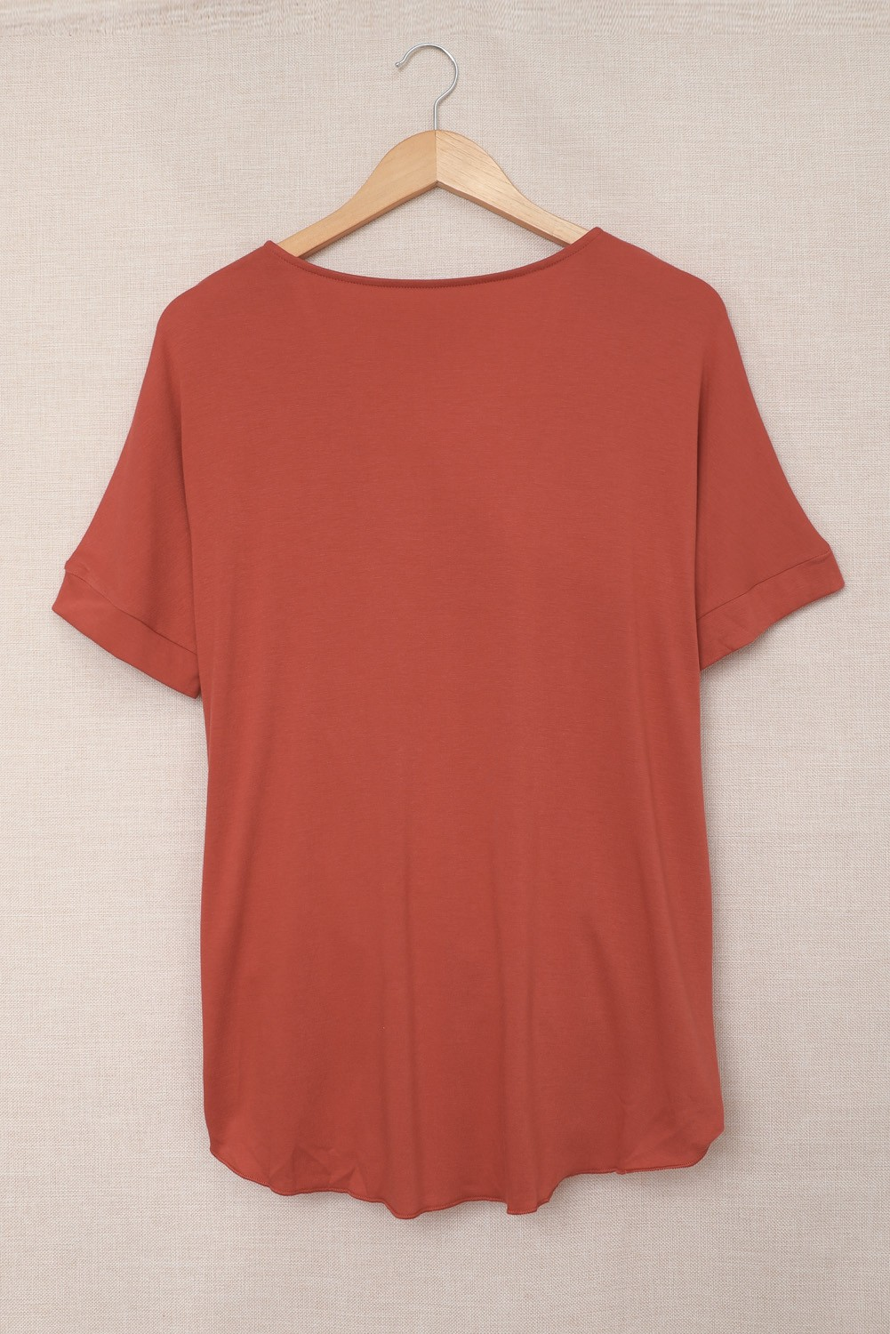 Fiery Red Short Sleeves Drape Knit Top