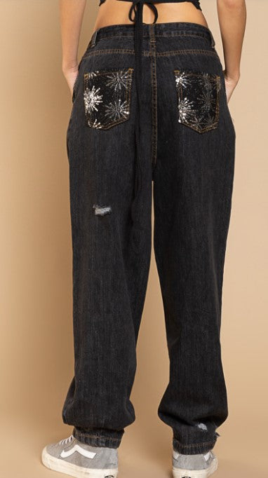 POL Sequin Pocket Slouchy Jeans