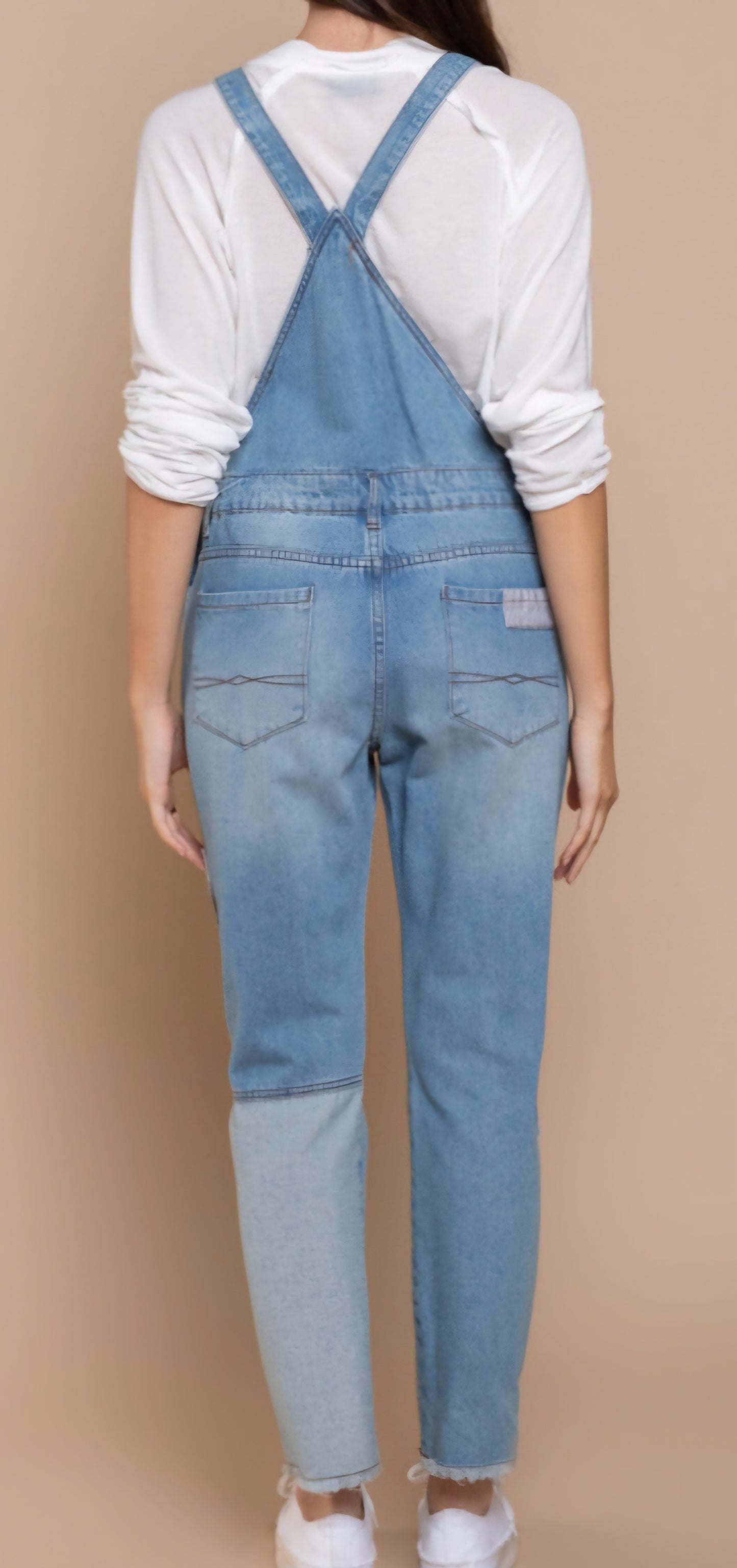 Denim overalls with slim legs detailed with contrast patching