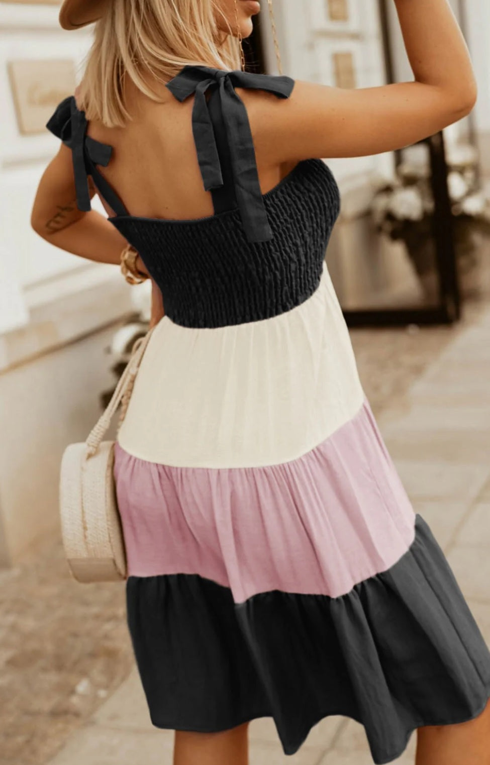 Multicolor Smocked Color Block Sleeveless Mini Dress