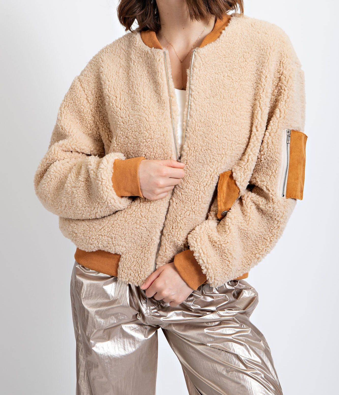 SHERPA/TEDDY BEAR BOMBER JACKET