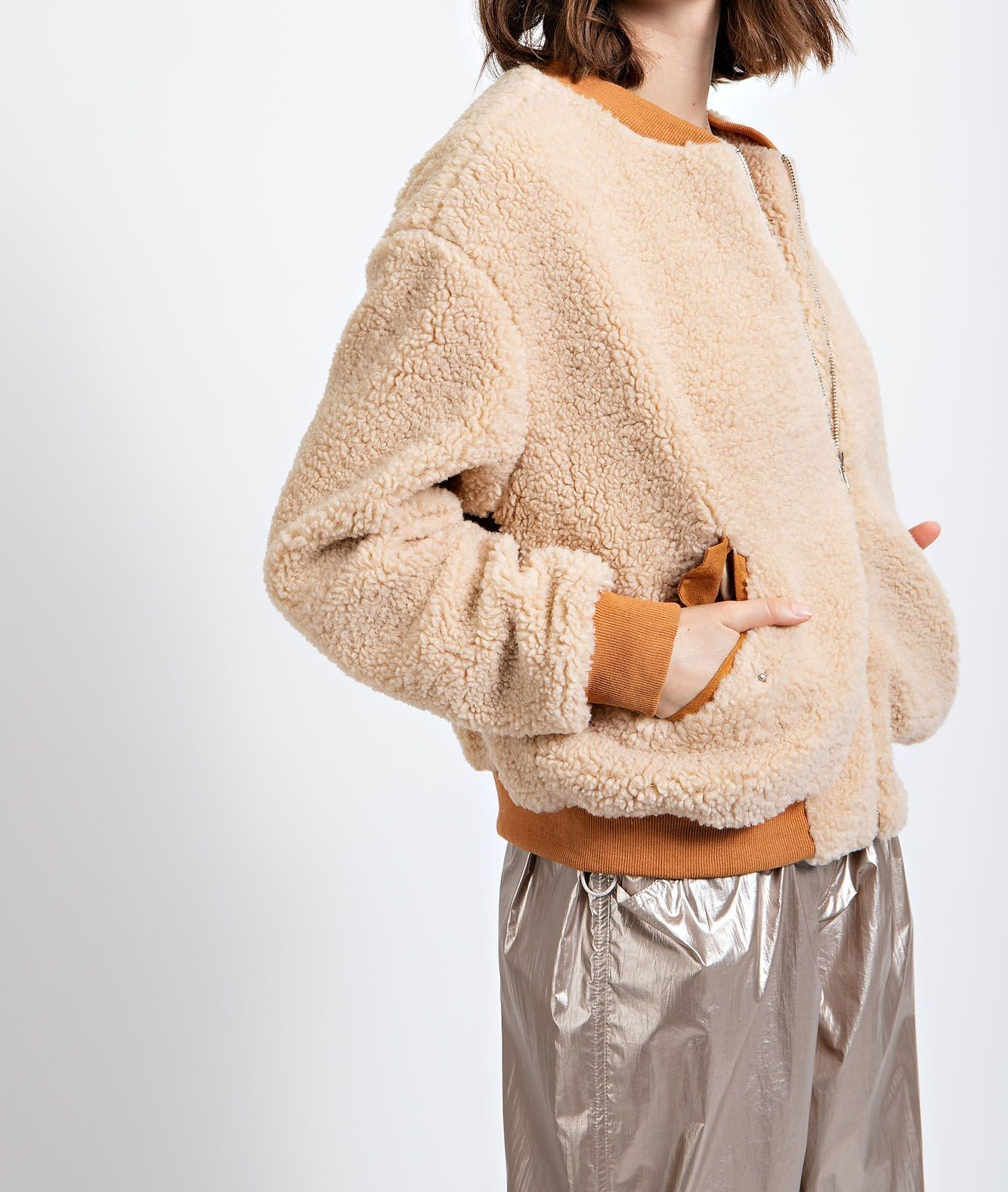 SHERPA/TEDDY BEAR BOMBER JACKET