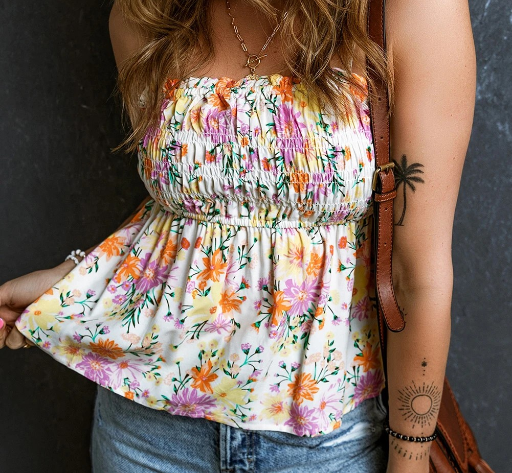 Floral Shirred Peplum Cami Top