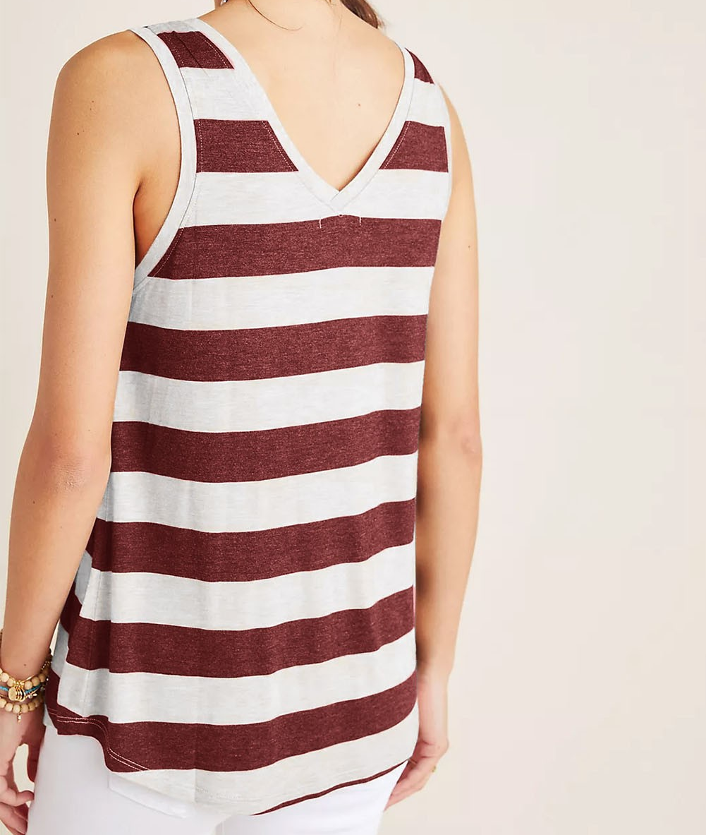Red Striped V Neck Tank Top
