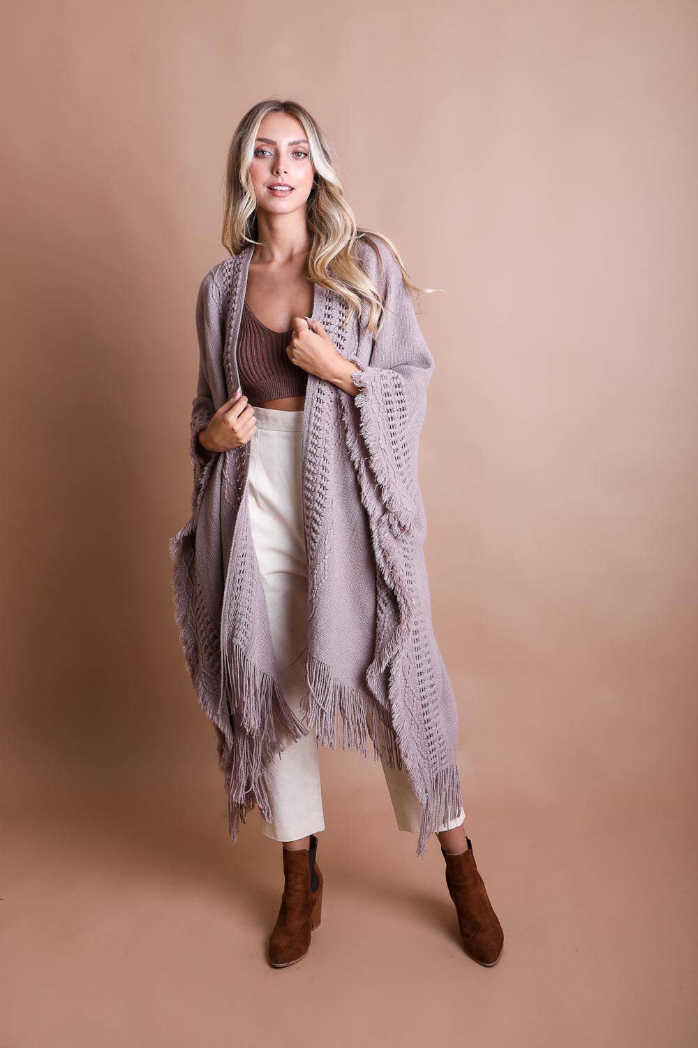 Leto Accessories - Bestselling Open Work Frayed Border Bohemian Ruana