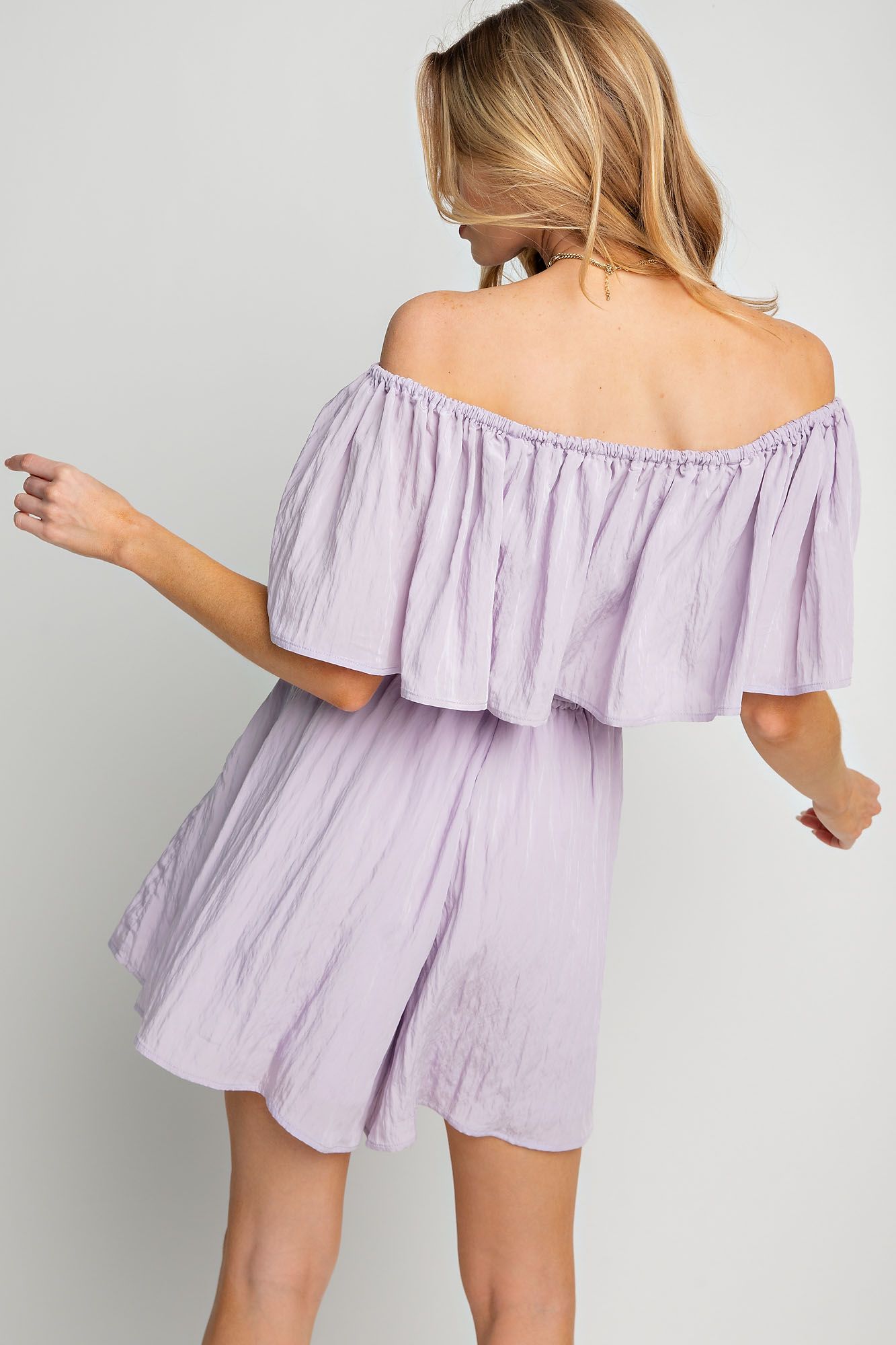 DULL SATIN OFF THE SHOULDER ROMPER