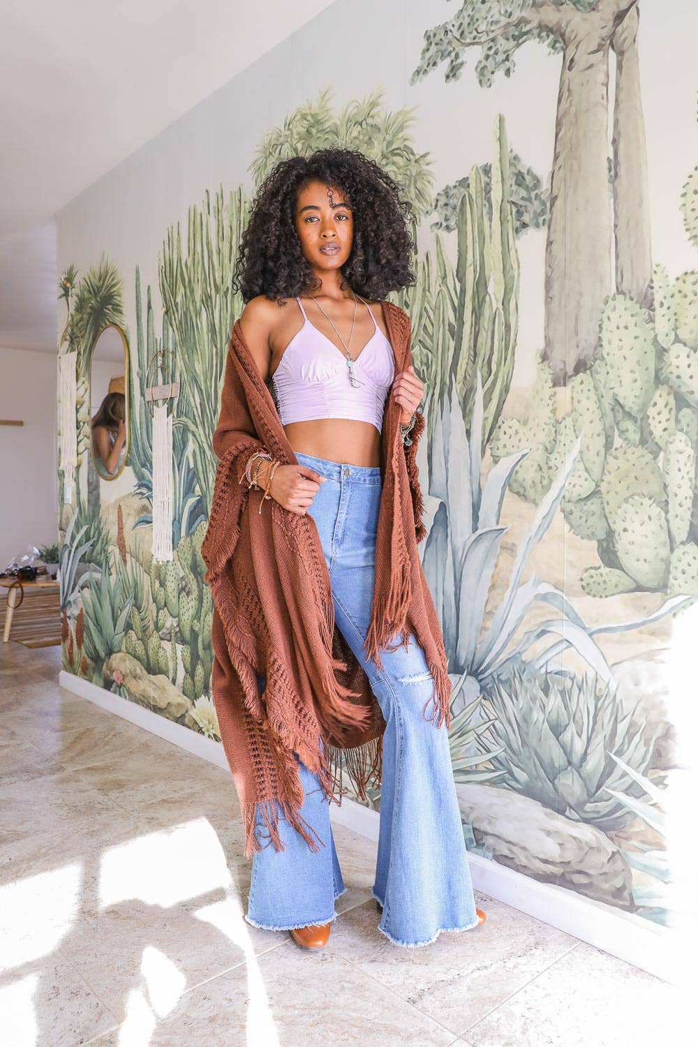 Leto Accessories - Bestselling Open Work Frayed Border Bohemian Ruana