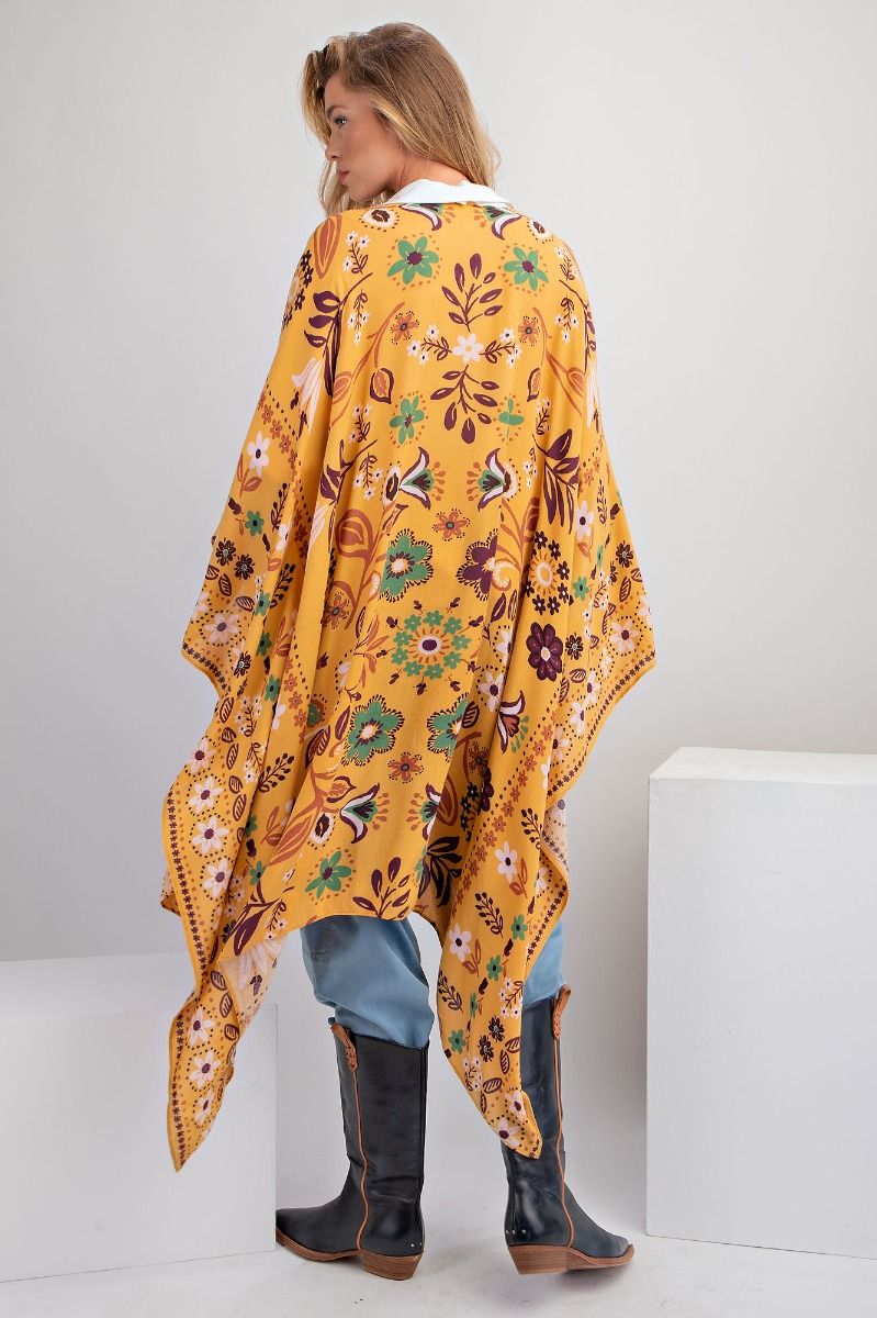 Easel Exclusive Flowy Printed Kimono