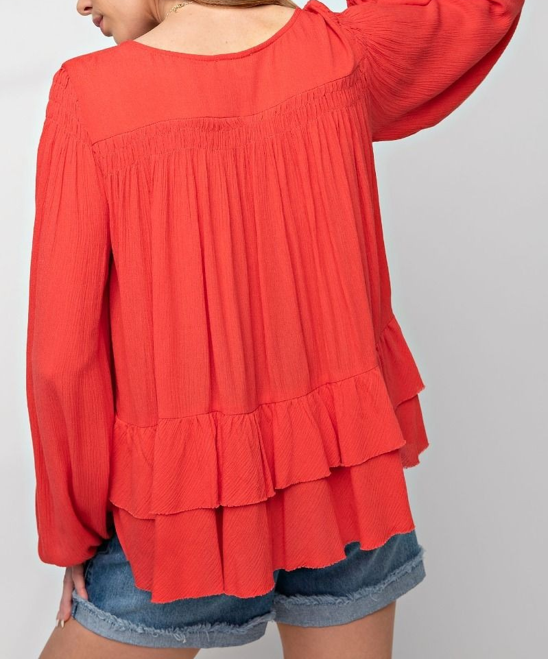 TIERED RUFFLE GAUZE TUNIC - TOP