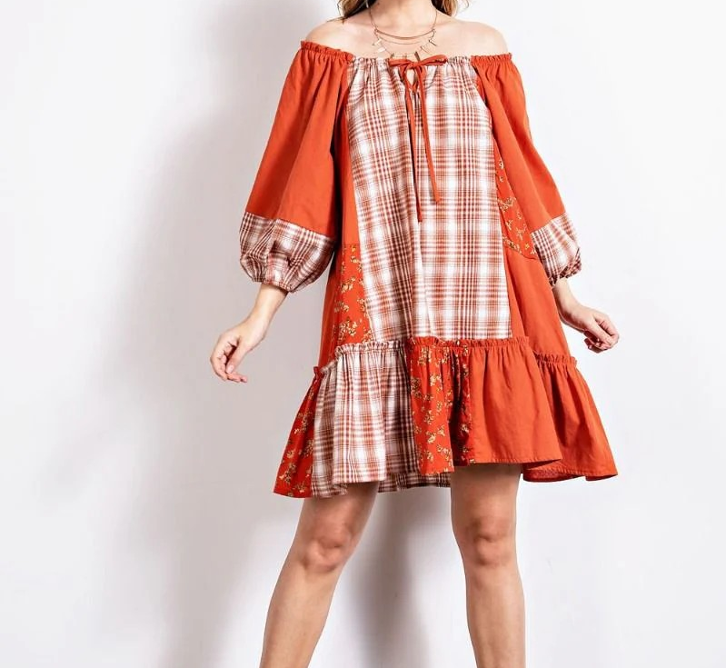 Plus Size Plaid & Floral Tie-Front Mini Dress