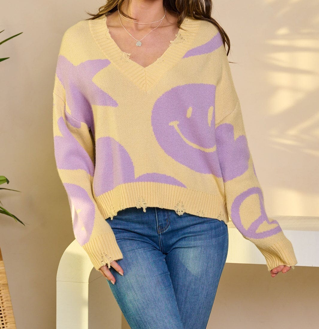 WOMEN'S LONG SLEEVE V-NECK PULLOVER GRAPHIC SWEATER
