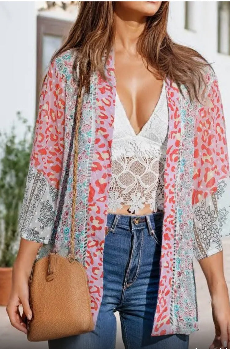 Boho Breeze Multicolor Patchwork Kimono