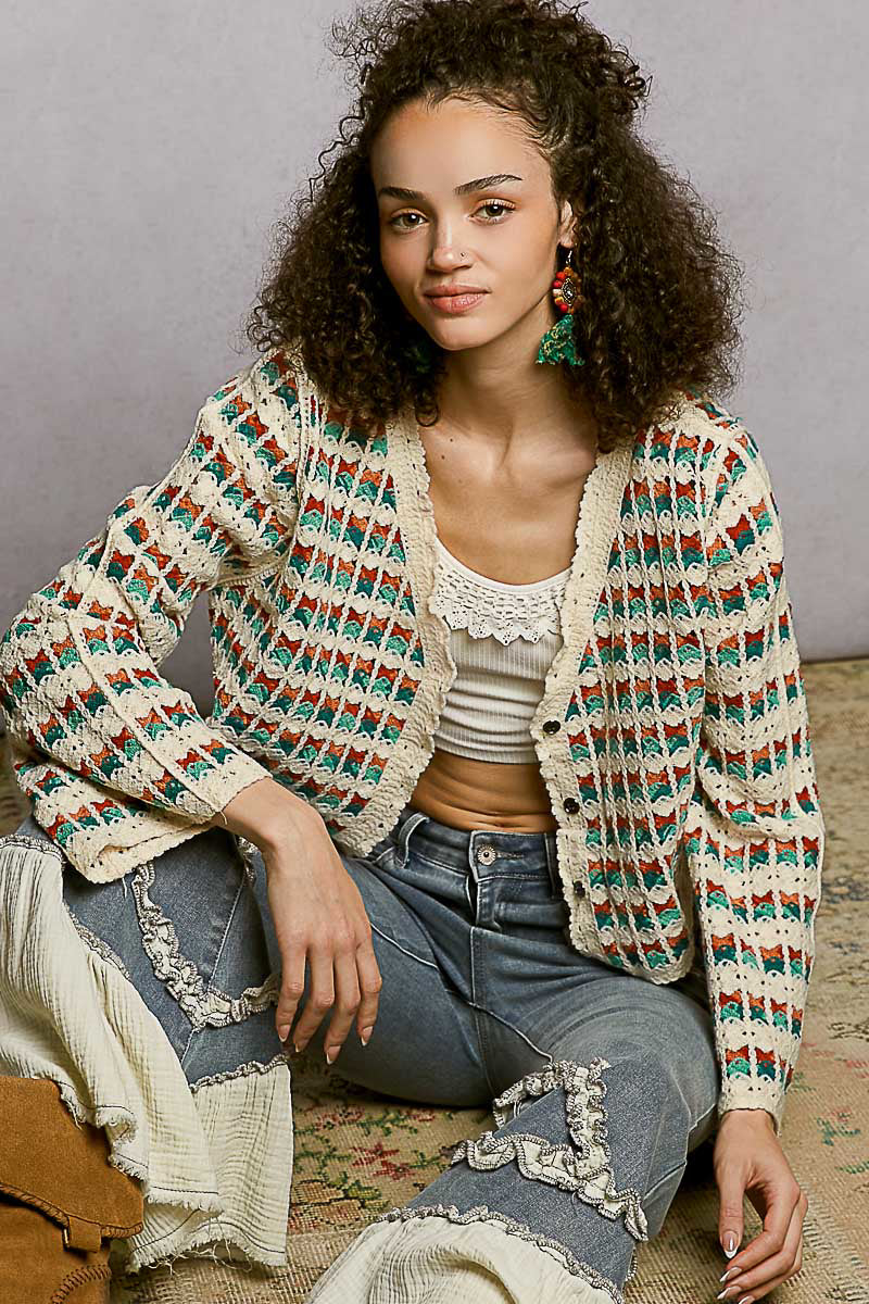 POL Boho Crochet Knit Cardigan – One Size