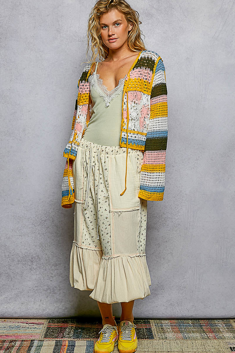 POL Crochet Tie-Front Cardigan
