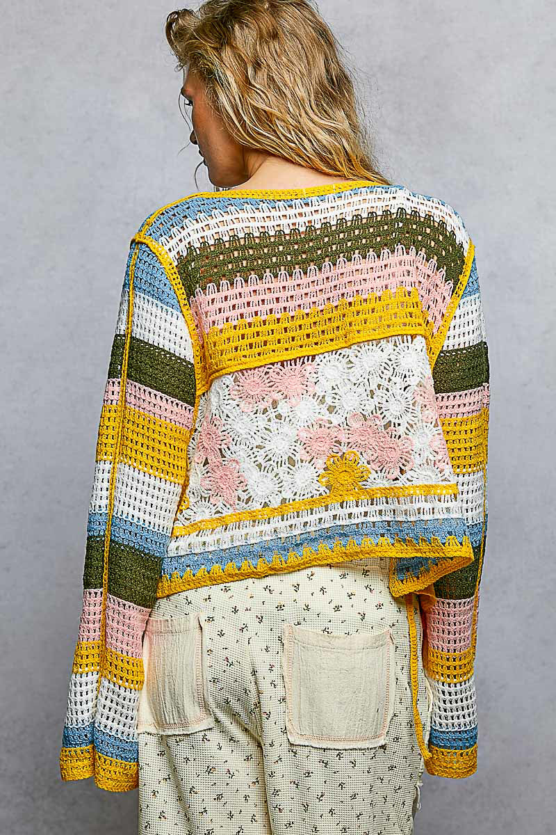 POL Crochet Tie-Front Cardigan
