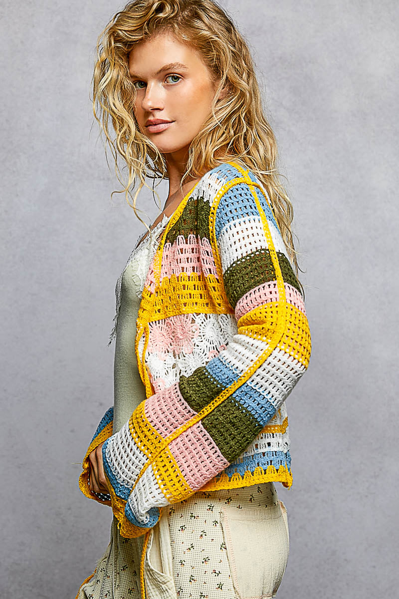 POL Crochet Tie-Front Cardigan