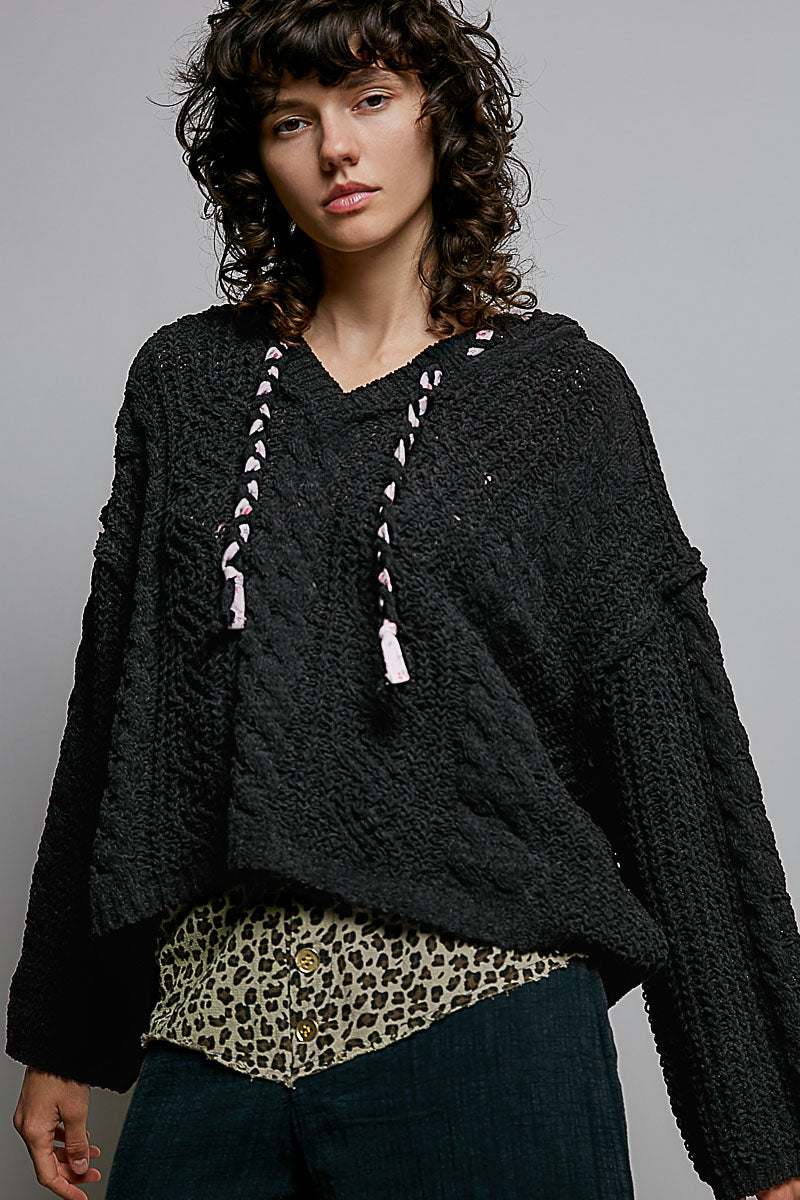 POL Textured Knit Hooded Pullover Sweater