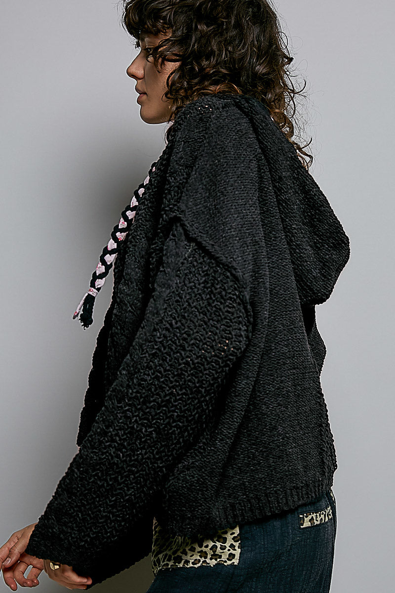 POL Textured Knit Hooded Pullover Sweater