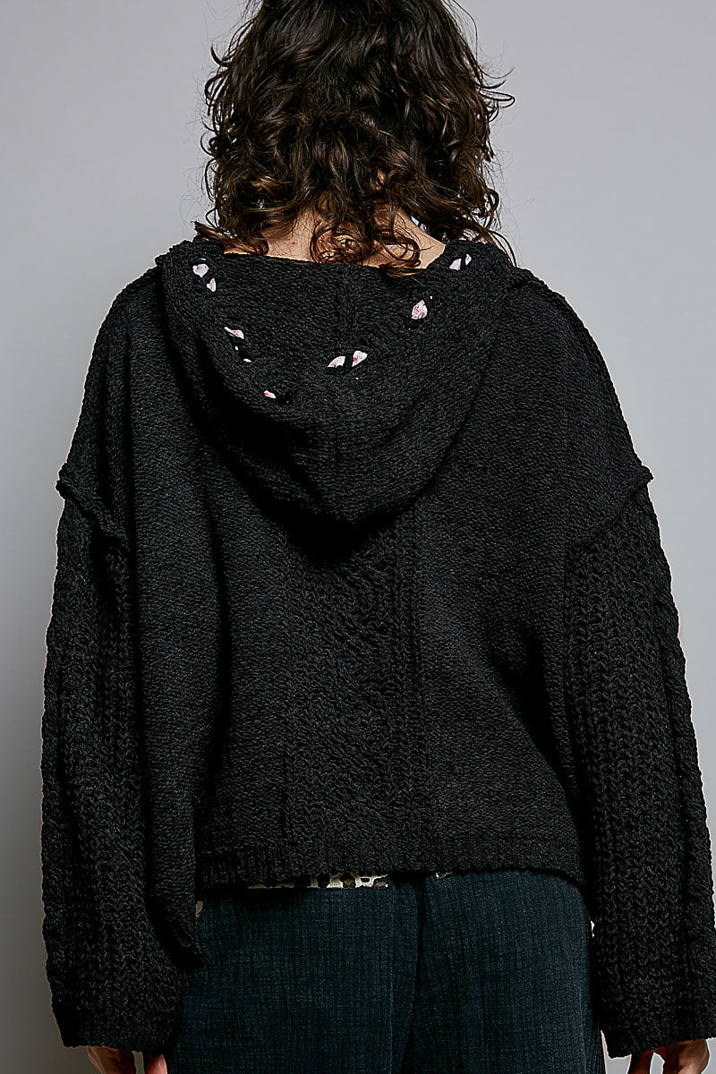 POL Textured Knit Hooded Pullover Sweater