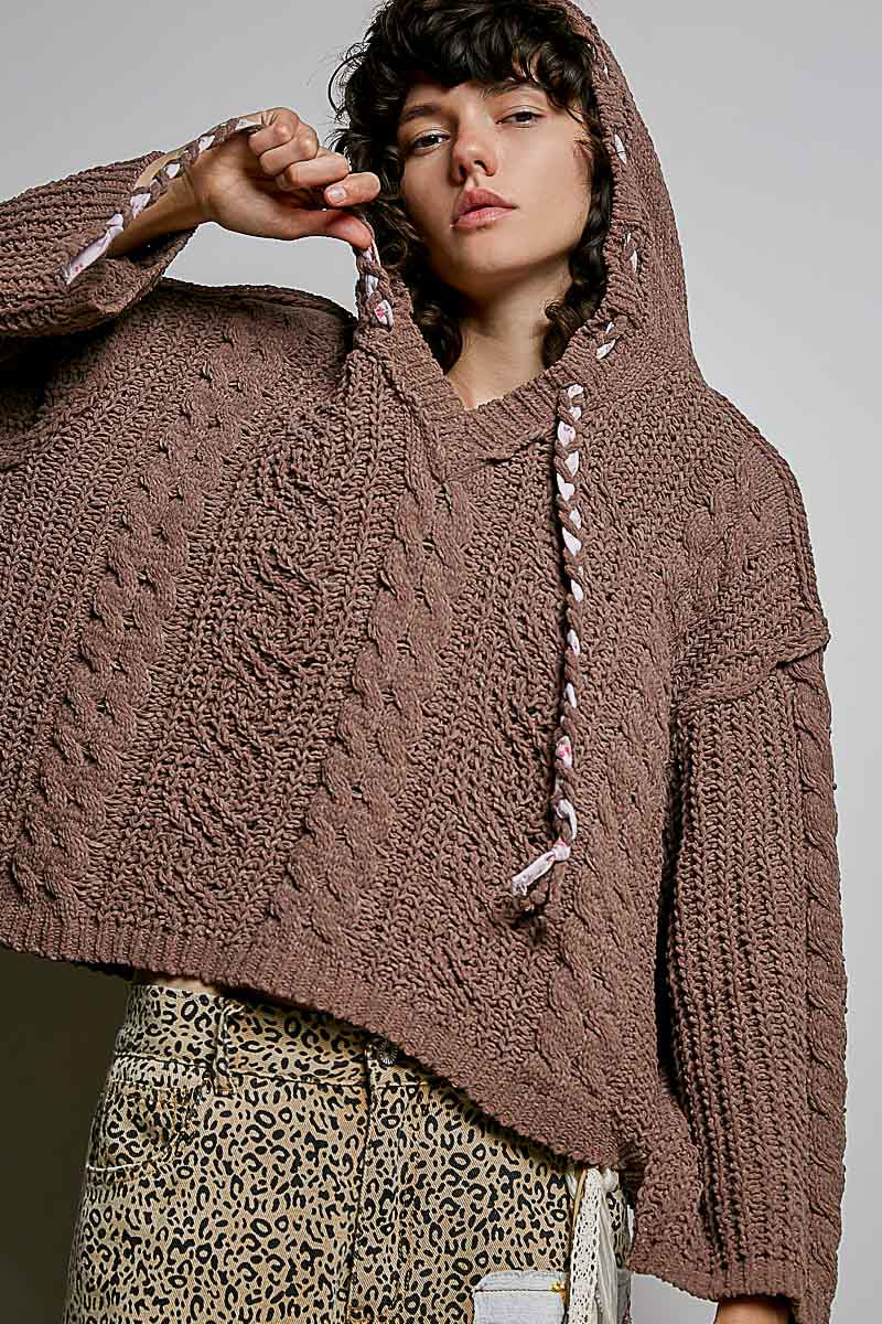 POL Textured Knit Hooded Pullover Sweater