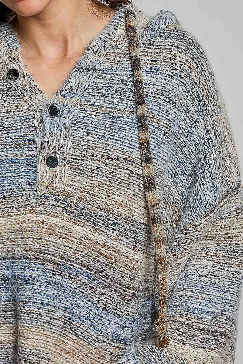 POL Hooded Mélange Knit Pullover Sweater