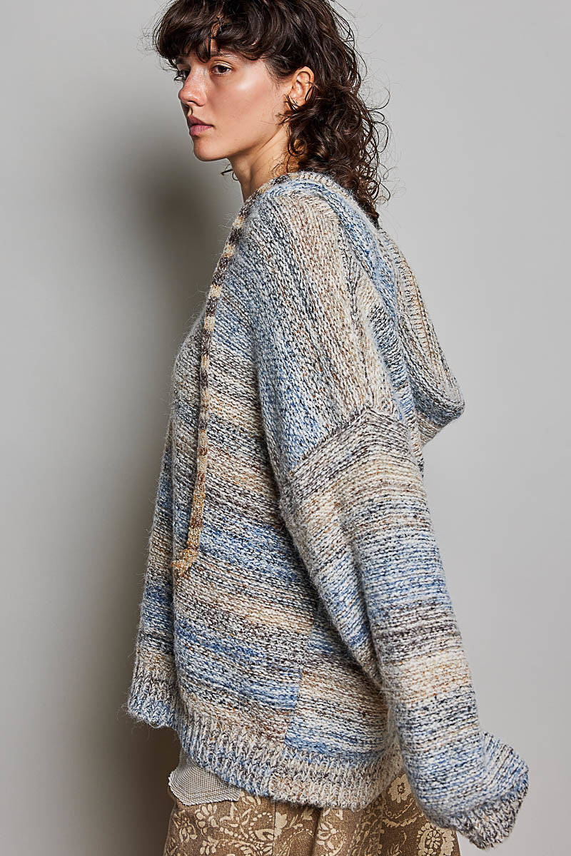 POL Hooded Mélange Knit Pullover Sweater