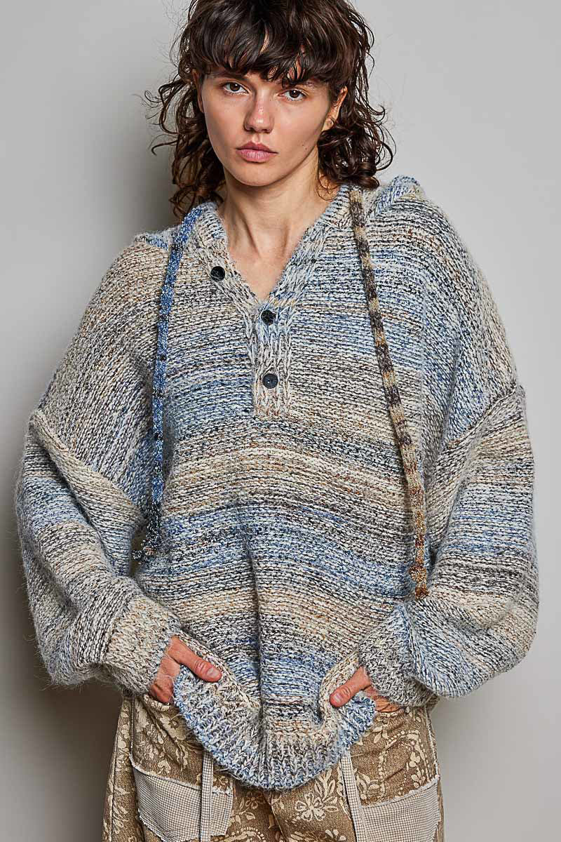 POL Hooded Mélange Knit Pullover Sweater
