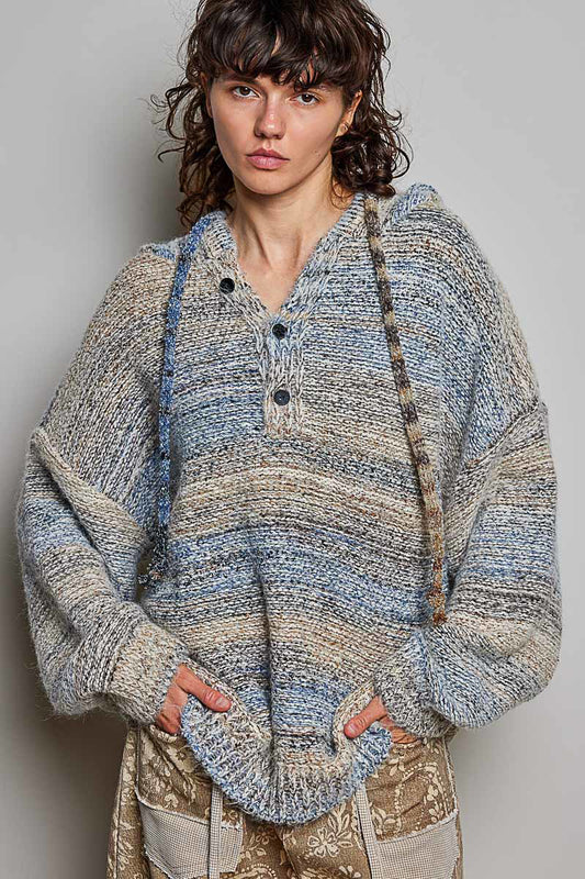 POL Hooded Mélange Knit Pullover Sweater