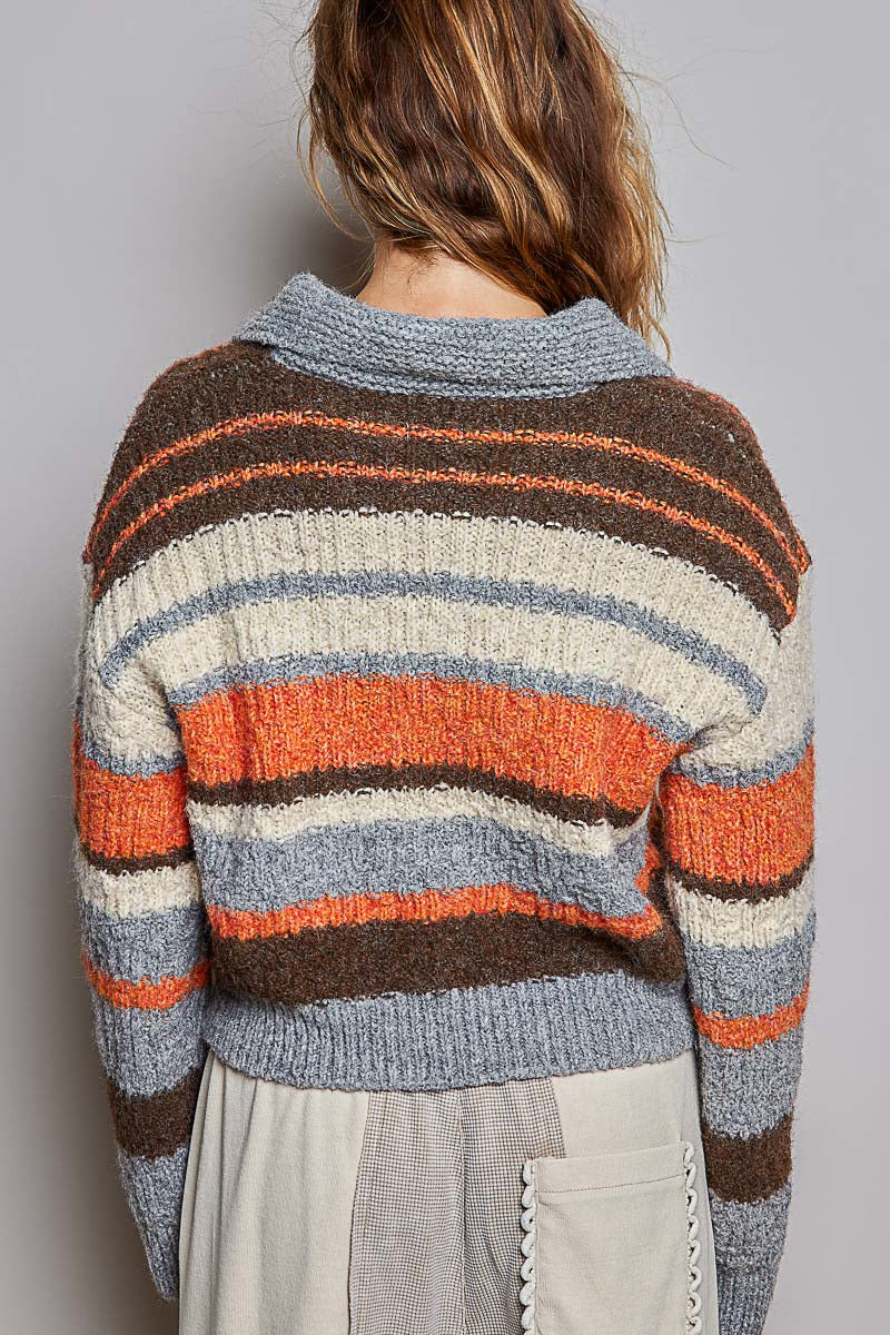 POL Multi Stripe Collared Knit Sweater