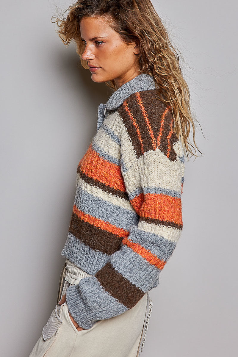 POL Multi Stripe Collared Knit Sweater