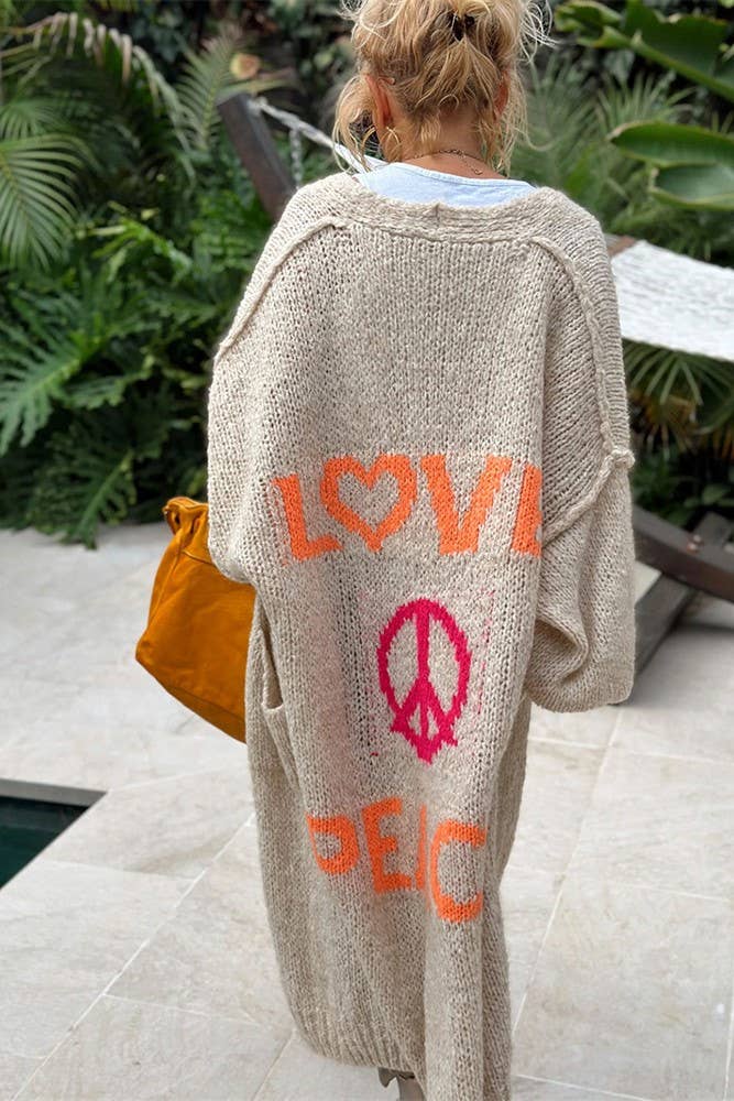 Rosa Clothing - Love & Peace Exposed Seam Knit Sweater Long Cardigan